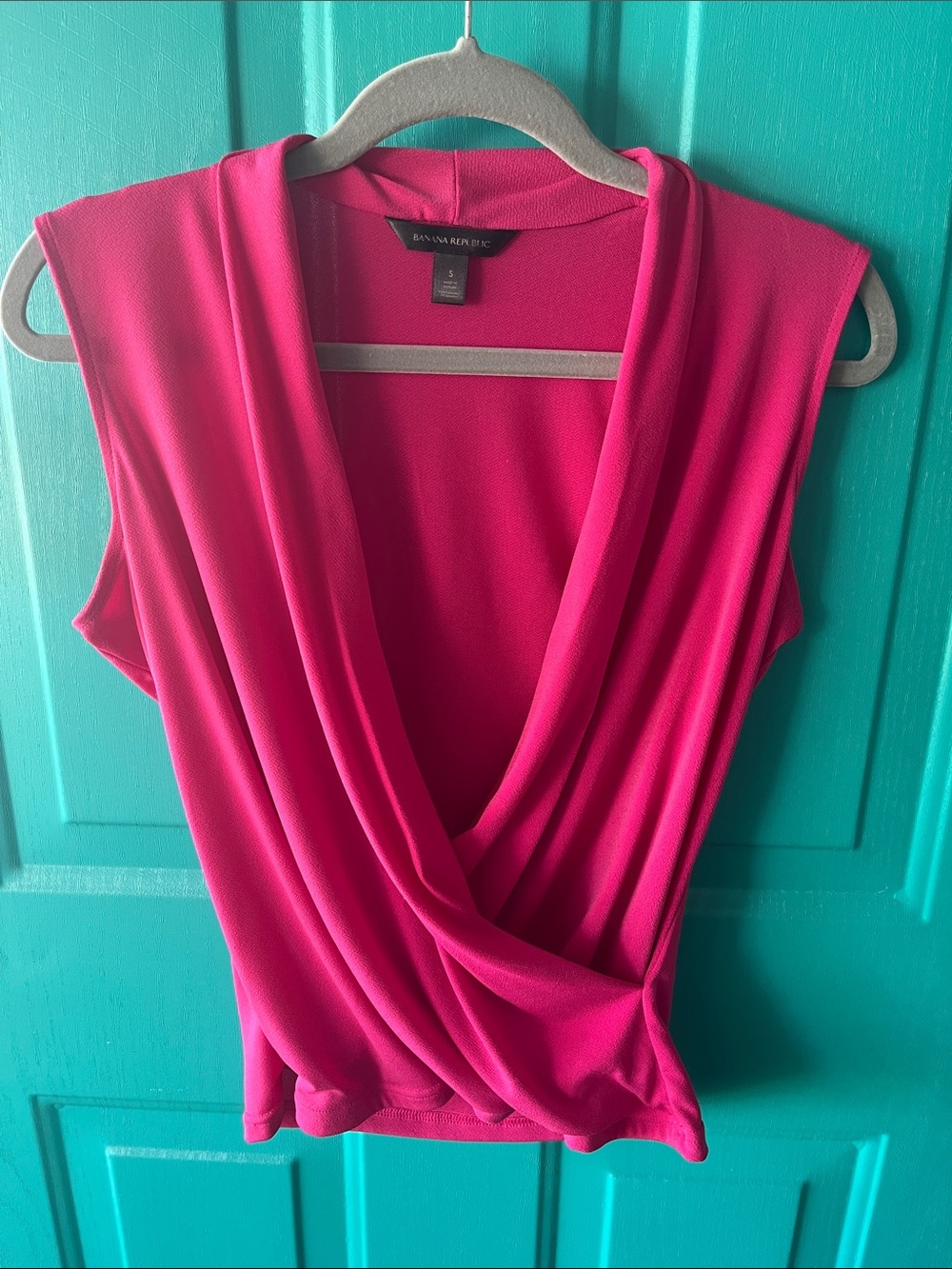 Banana Republic Draped Faux-Wrap Sleeveless Top in Hot Pink
